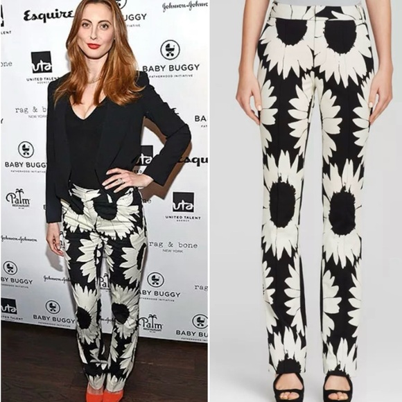 Alice + Olivia Eddie Slim Bootcut Pant High Waist Sunflower White/ Black Size 0 - Picture 1 of 9